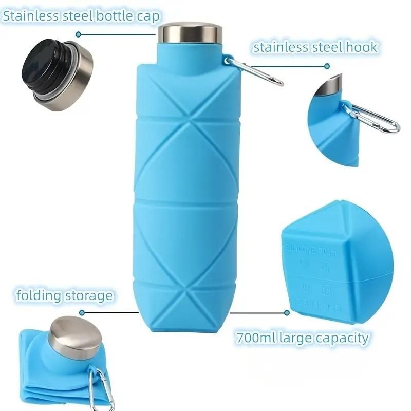 Reusable Foldable Silicone Water Bottle with Portable Buckle Silicone 700Ml (Pack of 2)