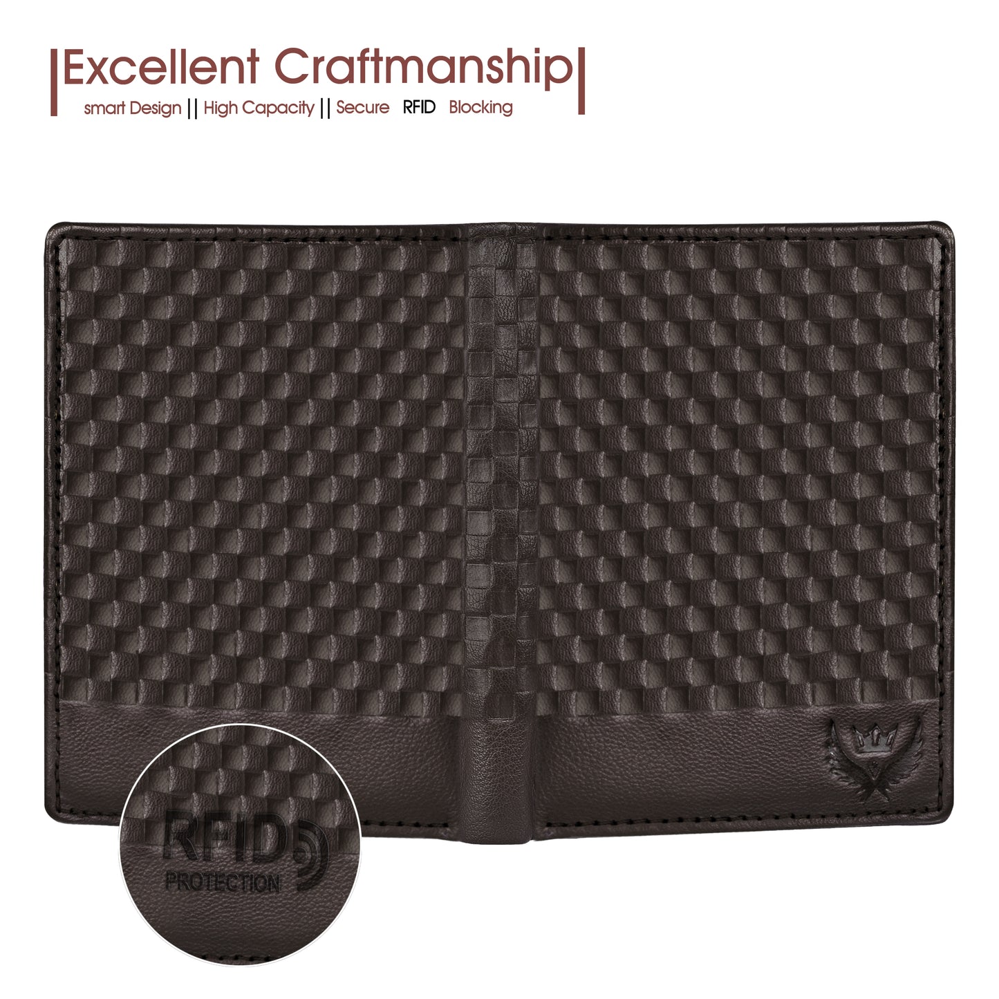 Lorenz Dark Brown Textured Genuine Leather RFID Blocking Large Capacity Unisex Wallet