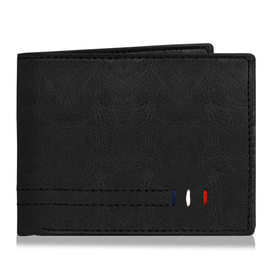 Lorenz Bi-Fold Black PU Leather Wallet for Men