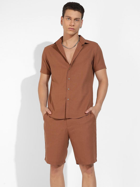 Campus Sutra Men's Cotton Basic Textured Co-Ord Set