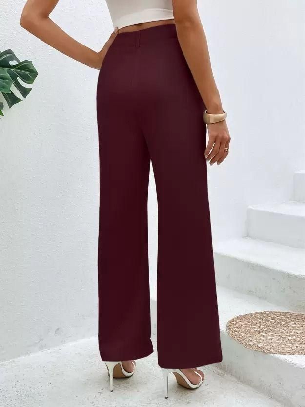 Elegant Maroon Lycra Solid Trousers For Women's