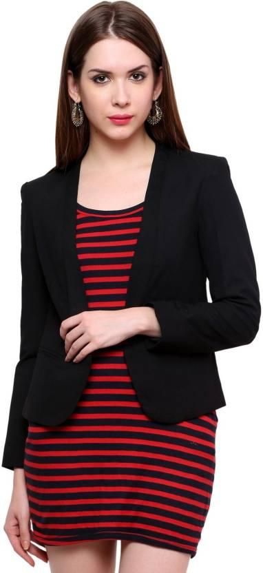 PANNKH Women's Solid Single Breasted Casual Blazer Black