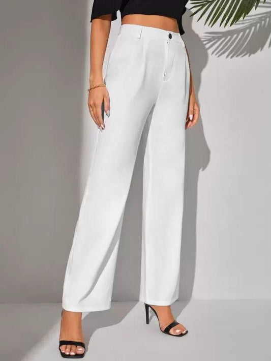 Elegant White Lycra Solid Trousers For Women's