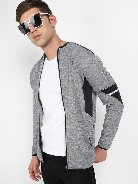 Campus Sutra Men's Heathered Activewear Jacket With Contrast Detail