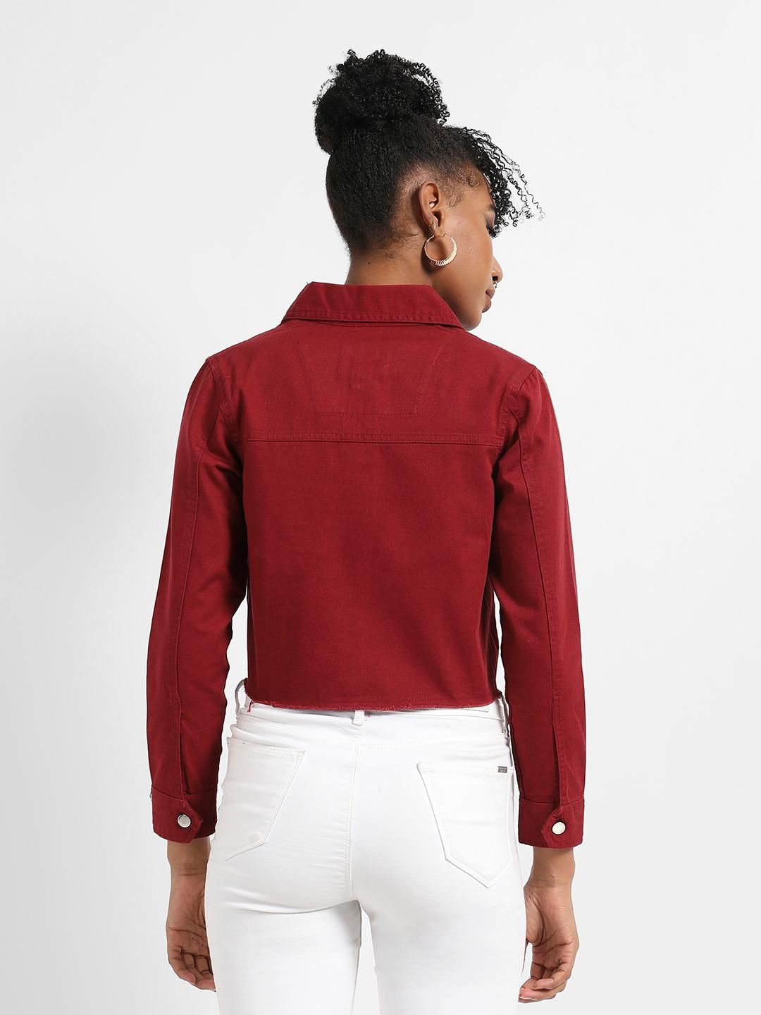 Campus Sutra Women's Cropped Jacket With Flap Pocket