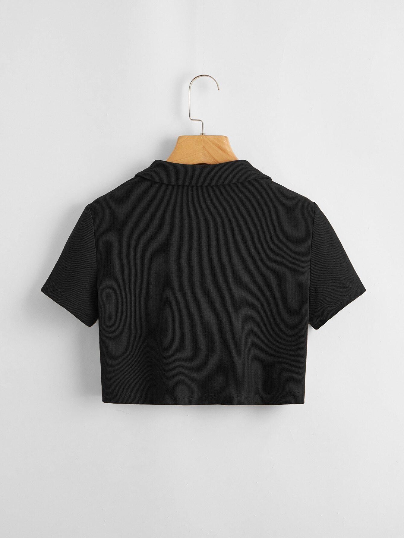 AAHWAN Solid Shirt Style Crop Top For Women's