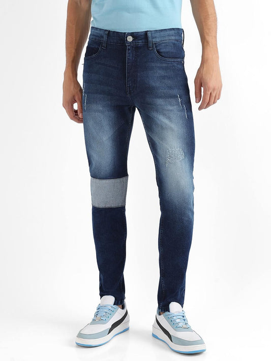 Campus Sutra Men's Contrast Patch Distressed Denim Jeans