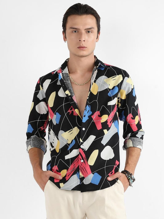 Campus Sutra Men's Rayon Abstract Lined Through Shirt