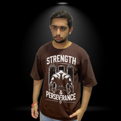 Strength & Perseverance - Dark Brown Oversized T-Shirt